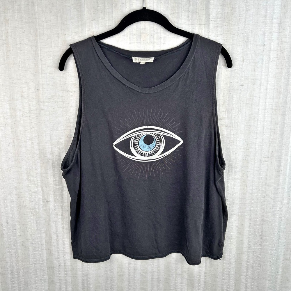 Synergy Washed Black Eye Graphic Print OG Cotton Relaxed Tank Size XL